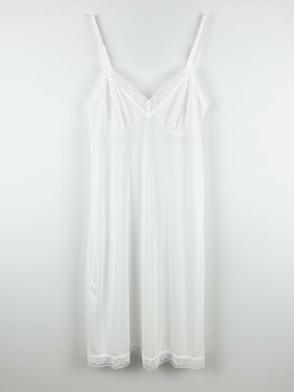 Vanity Fair White Lace Full Slip 38 Lace Trim Nylon 24" NWT